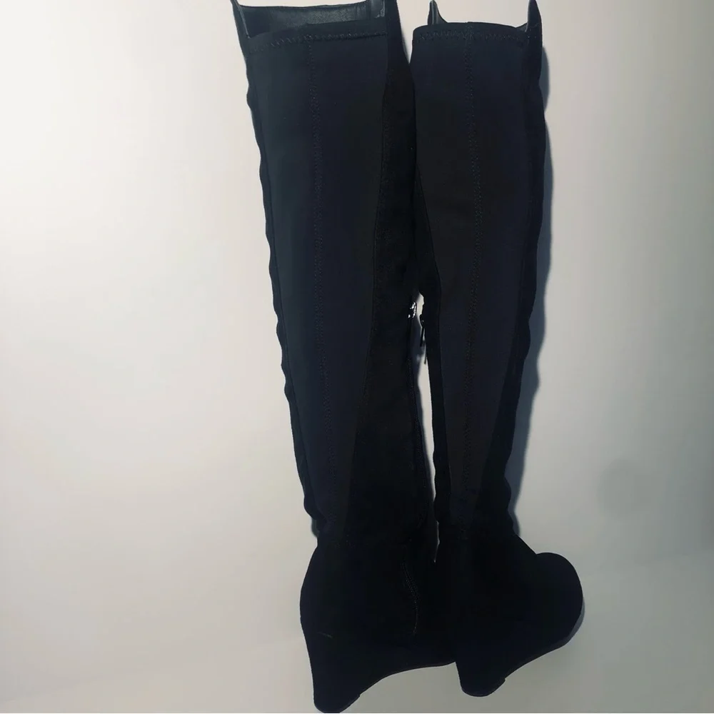 Chinese Laundry Wedge Over the Knee Suede Black Boots. Size 6/ 36.5